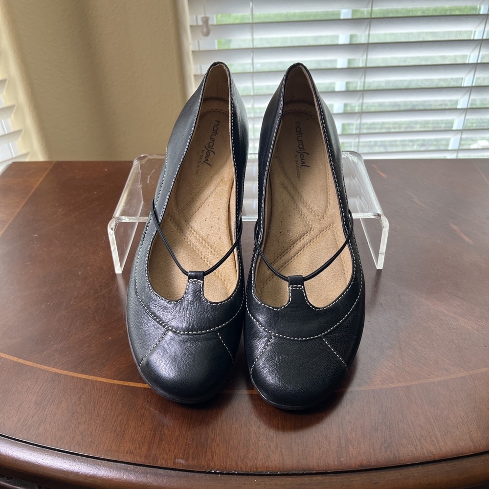 Naturalizer Nayana Black Leather Mary Jane Shoes Women 9.5M Elastic Strap Casual